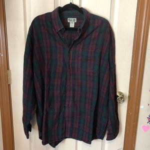L.L. Bean Men's Burgundy and Dark Green Plaid Button-Down Shirt